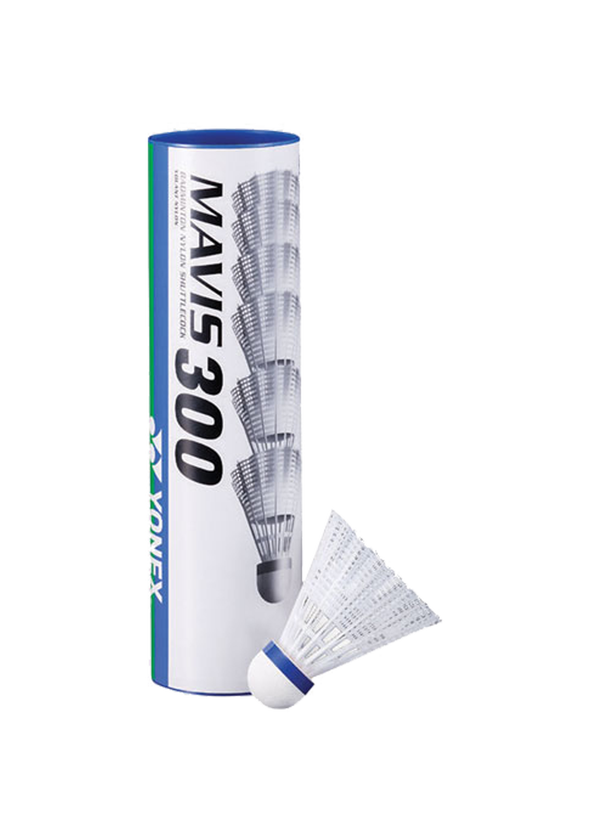 Yonex mavis 300 Medium Paced Shuttlecocks in White Containing Pack of 6 Shuttlecocks for sale at GSM Sports