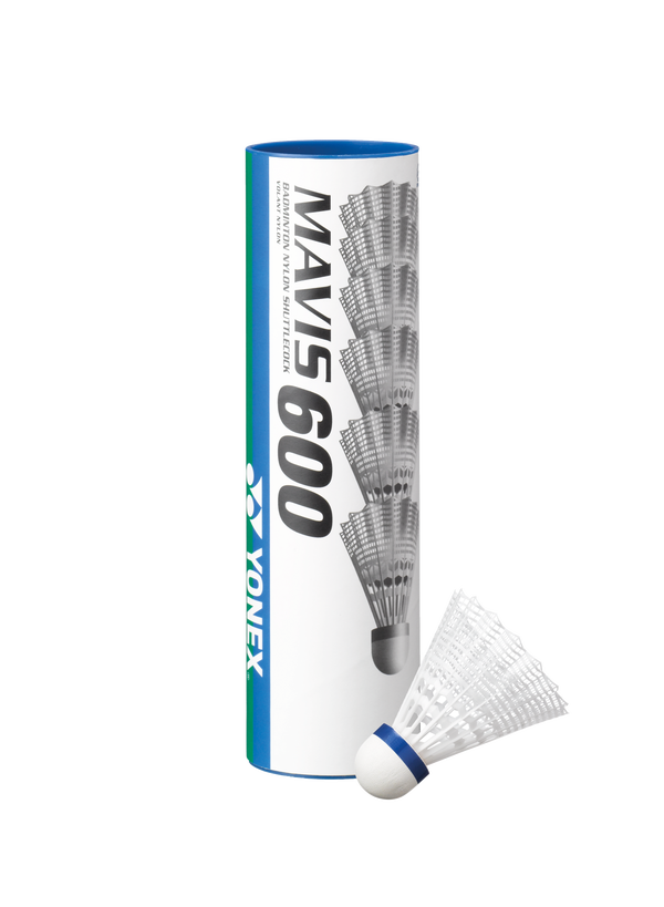 Yonex Mavis 600 Slow Paced Shuttlecock in White Containing Pack of 6 Shuttlecocks for sale at GSM Sports