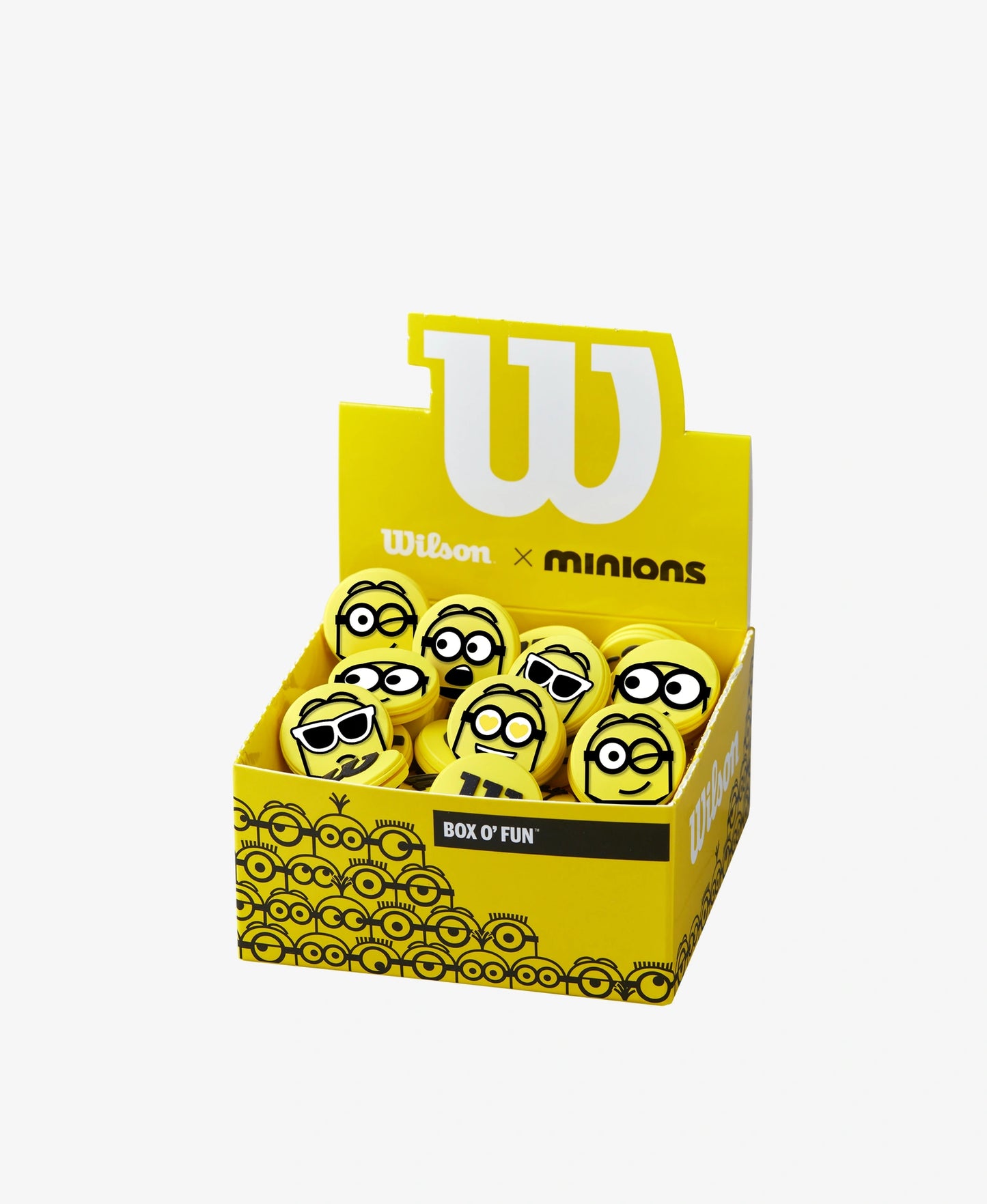 A box of Wilson Minions 2.0 Vibration Dampeners which are available for sale at GSM Sports.   