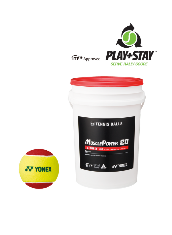 A Tub of Yonex Muscle Power 20 Tennis Balls in Red for sale at GSM Sports