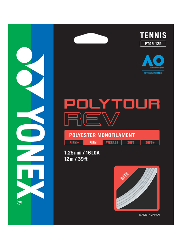 Yonex POLYTOUR REV 125 Tennis String Set in White for sale at GSM Sports