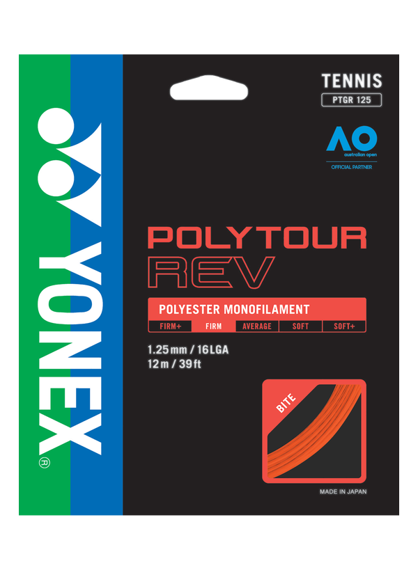 Yonex POLYTOUR REV 125 Tennis String Set in Red for sale at GSM Sports