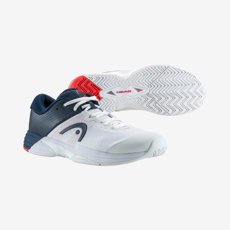 The Head Revolt Evo 2.0 Mens Tennis Shoe in White and dress blue colour which are available for sale at GSM Sports.