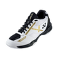 The Yonex Power Cushion 39 Wide Badminton Shoes in white and gold colour which are available for sale at GSM Sports.
