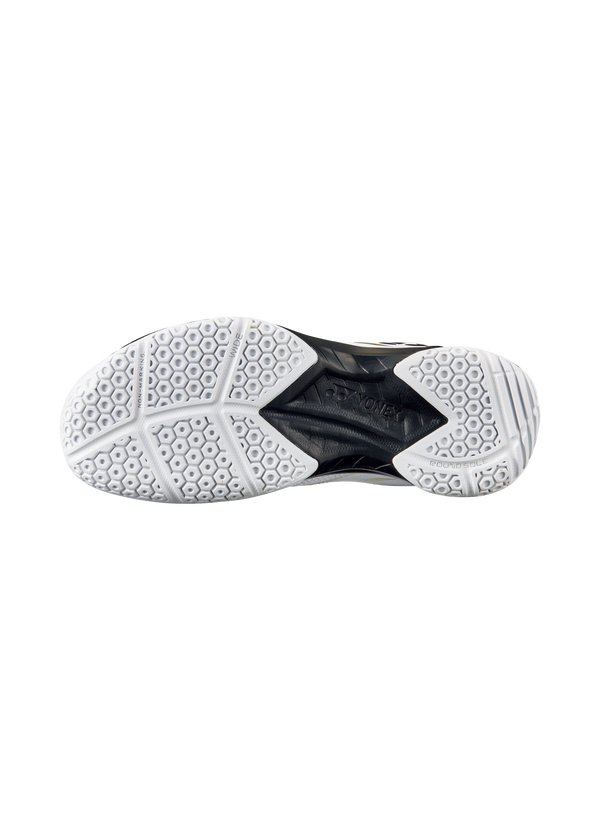The Yonex Power Cushion 39 Wide Badminton Shoes in white and gold colour which are available for sale at GSM Sports.