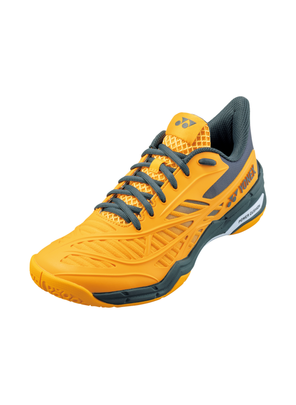 The Yonex Power Cushion Cascade Drive Unisex Badminton Shoes in yellow and graphite colour which are available for sale at GSM Sports.    