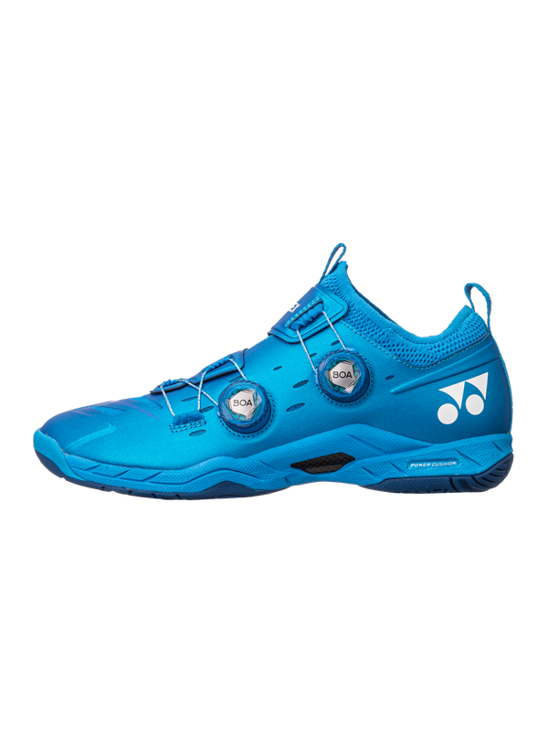 The Yonex Power Cushion Infinity Unisex Badminton Shoes in metallic blue which are available for sale at GSM Sports.