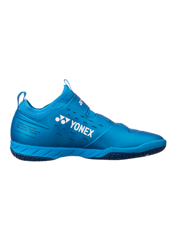 The Yonex Power Cushion Infinity Unisex Badminton Shoes in metallic blue which are available for sale at GSM Sports.