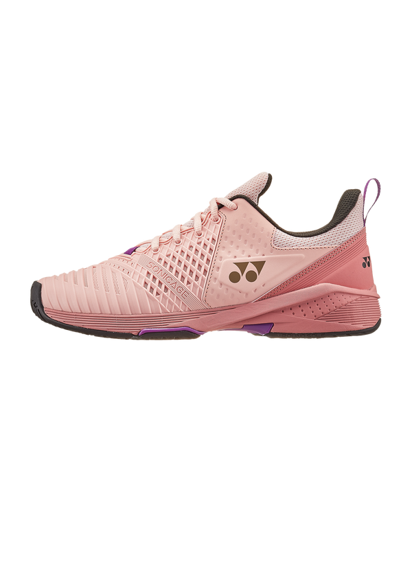 The Yonex Power Cushion Sonicage 3 Womens Tennis Shoes in pink beige colour which are available for sale at GSM Sports.