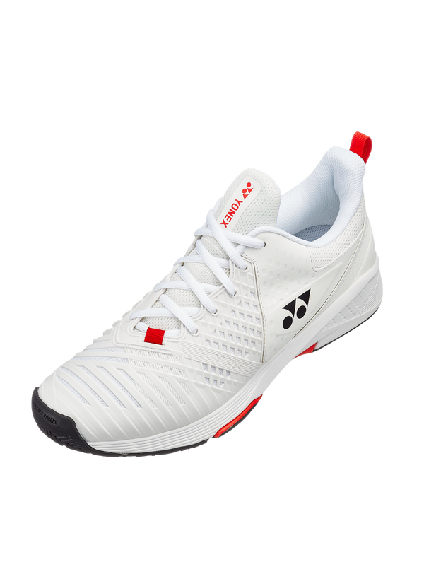 The Yonex Power Cushion Sonicage 3 Mens Tennis Shoes in white and red colour which are available for sale at GSM Sports.  