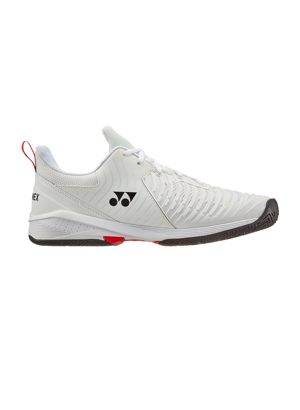 The Yonex Power Cushion Sonicage 3 Mens Tennis Shoes in white and red colour which are available for sale at GSM Sports.