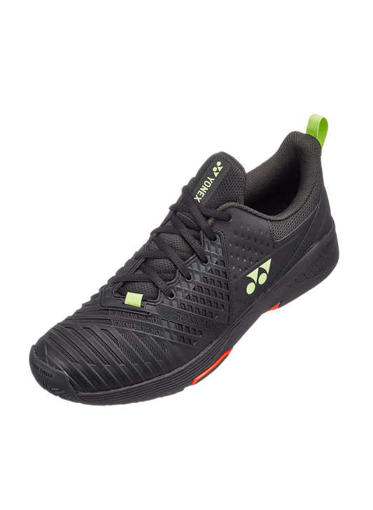 The Yonex Power Cushion Sonicage 3 Mens Tennis Shoes in black and lime colour which are available for sale at GSM Sports.  