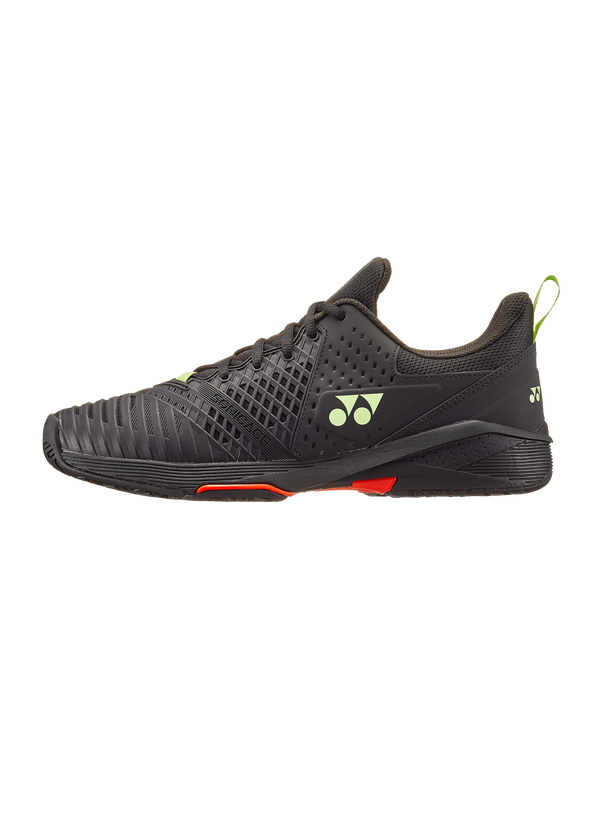 The Yonex Power Cushion Sonicage 3 Mens Tennis Shoes in black and lime colour which are available for sale at GSM Sports.