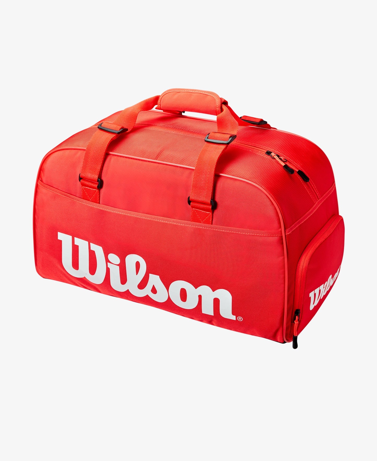 The Wilson Super Tour Small Duffel in Infrared colour which is available for sale at GSM Sports.     