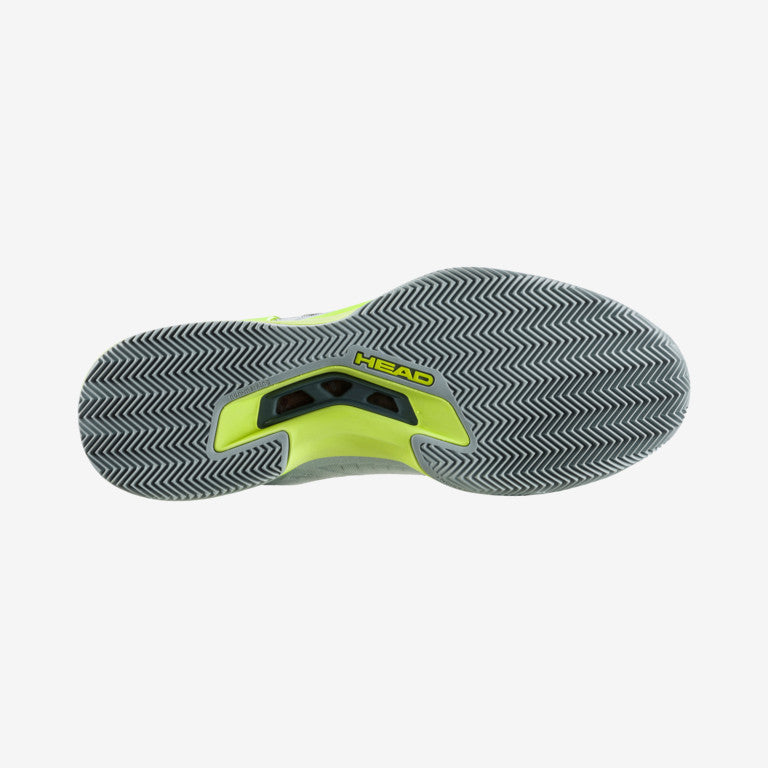 The sole of The Head Sprint Pro 3.5 Mens Clay Court and padel Court shoes in Grey and Yellow available for sale at GSM Sports.