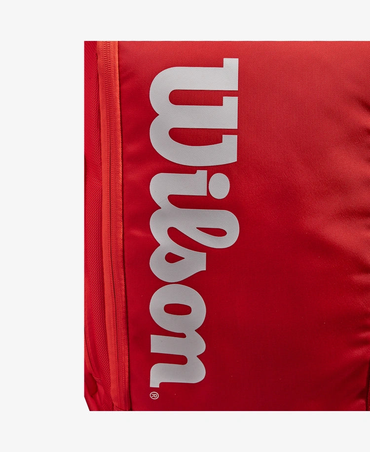 The Wilson Super Tour Backpack in red available for sale at GSM Sports.