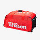 The Wilson Super Tour Travel Bag in red available for sale at GSM Sports.      