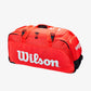 The Wilson Super Tour Travel Bag in red available for sale at GSM Sports.
