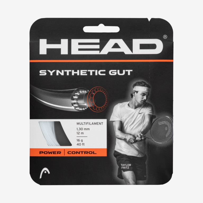 A set of white Head Synthetic Gut Tennis Strings available for sale at GSM Sports.