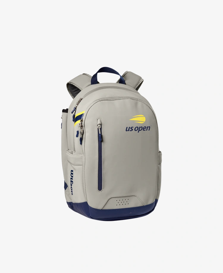 The Wilson US Open Tour Backpack in grey, blue and yellow available for sale at GSM Sports.