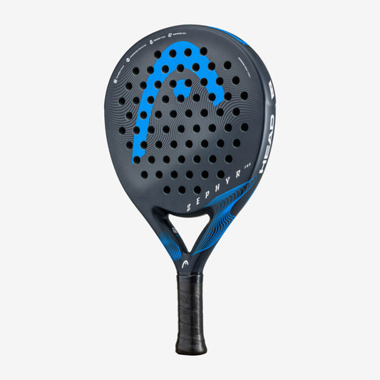 The Head Zephyr Pro 2023 Padel Racket in black and blue which is available for sale at GSM Sports.     