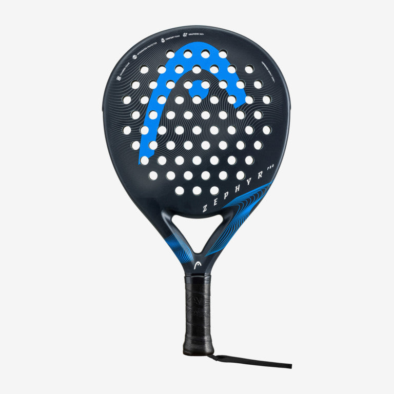 The Head Zephyr Pro 2023 Padel Racket in black and blue which is available for sale at GSM Sports.