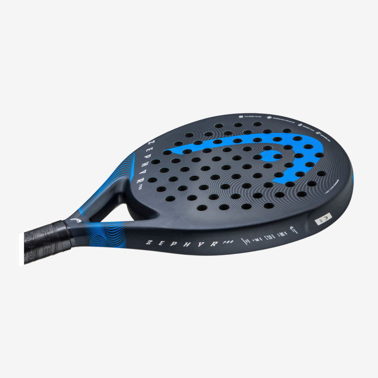 The Head Zephyr Pro 2023 Padel Racket in black and blue which is available for sale at GSM Sports.