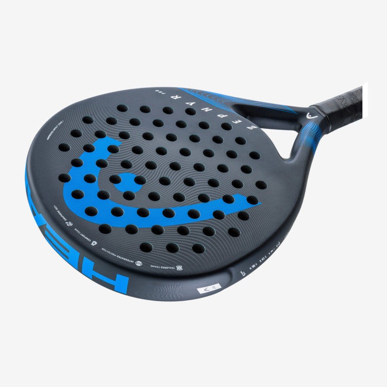 The Head Zephyr Pro 2023 Padel Racket in black and blue which is available for sale at GSM Sports.