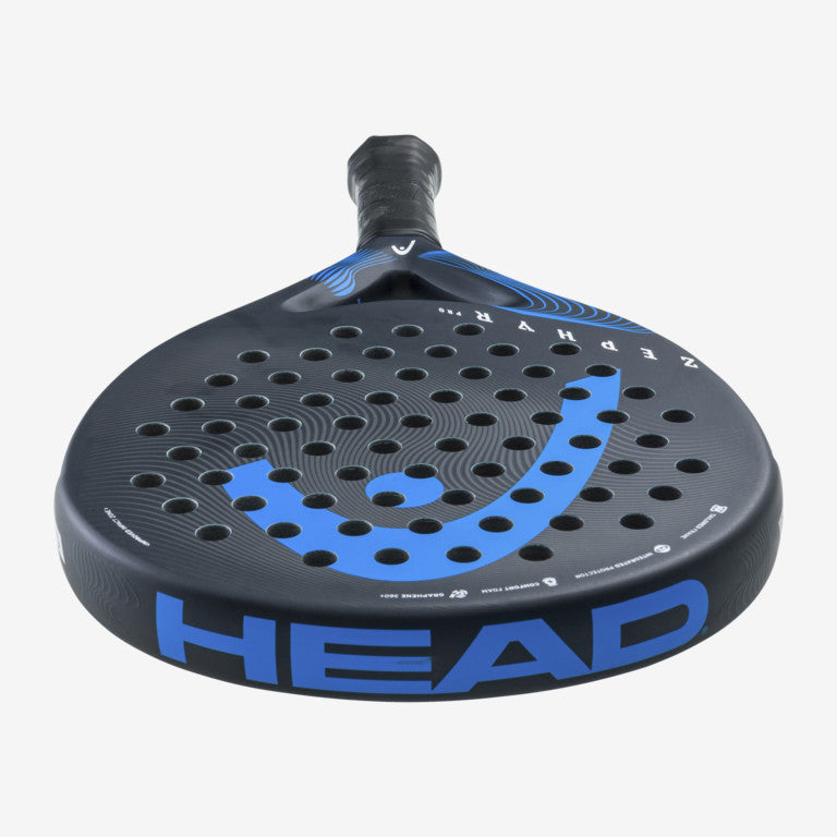 The Head Zephyr Pro 2023 Padel Racket in black and blue which is available for sale at GSM Sports.